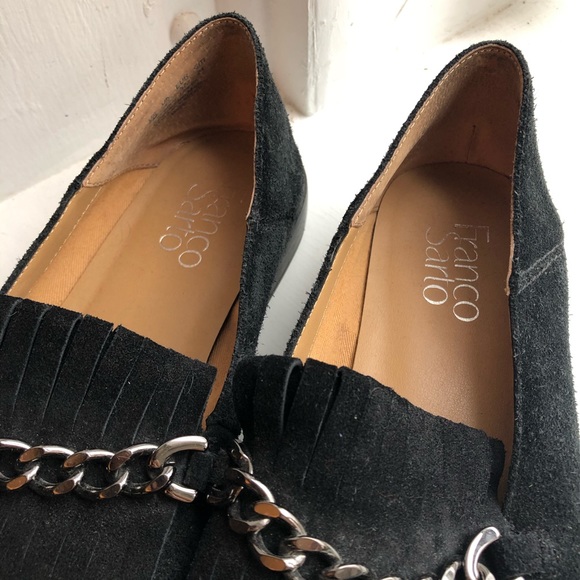 Franco Sarto Augustine Soft Suede Chain Fringe Black Loafers - Picture 5 of 6